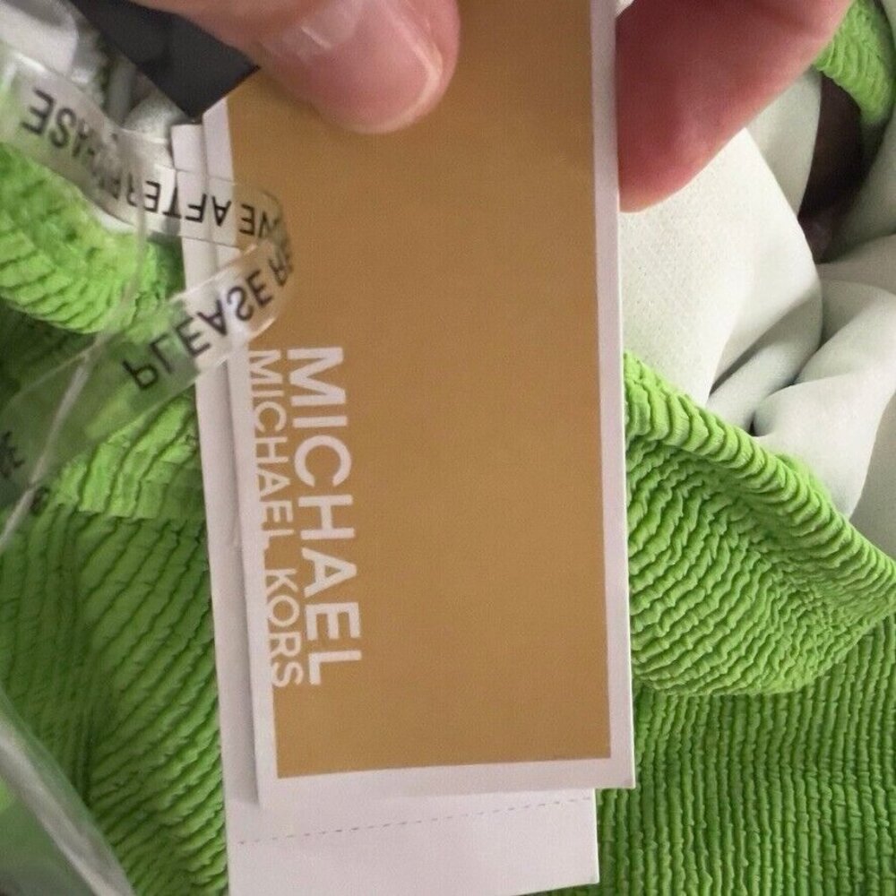 Michael Kors Women's One-Shoulder Side-Cutout Swimsuit Green Apple Size 14 - Picture 6 of 7